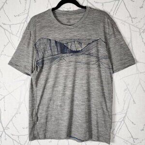 Icebreaker Gray Mountains Print 87% Wool Short Sleeve T-Shirt